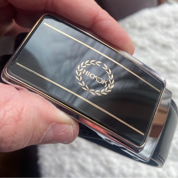 Hickok black leather belt and buckle Sz 36-42 gorgeous buckle EUC - Picture 5 of 11